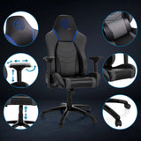 Spelstol GAMEBREAKER POLARYS I i gråblå med detaljvyer av armstöd, gaslift och hjul från hjh OFFICE