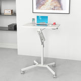 Vitt ståskrivbord STAND VM-SU I med höjdjusterbar ram och korsfot med hjul från hjh OFFICE