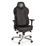 Schwarzer Gamingstuhl GAMEBREAKER COLOSSUS mit Armlehnen und glänzendem Fußkreuz mit fünf Rollen von hjh OFFICE – 360-Grad-Ansicht (Frontansicht 20°)