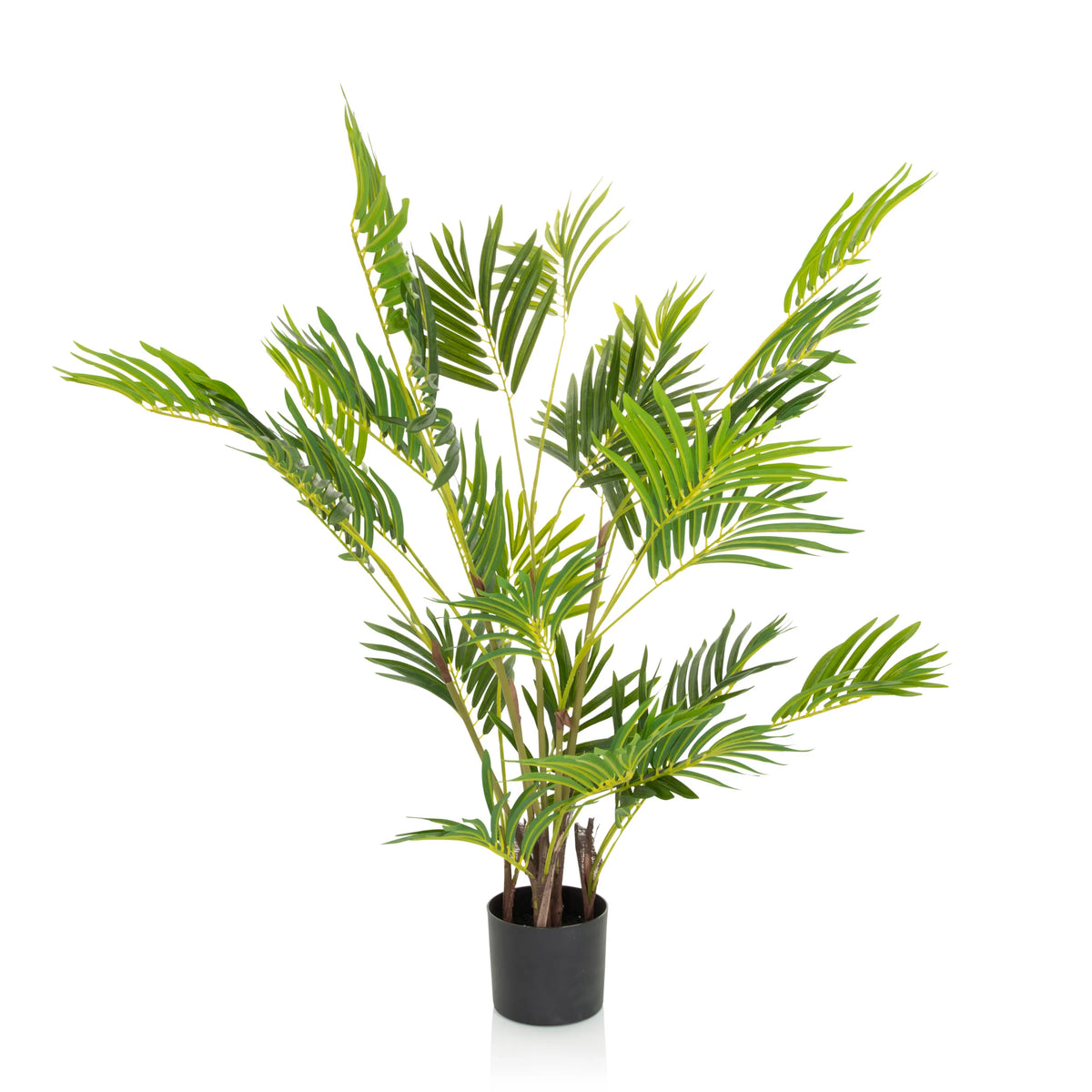 Grön Konstgjorda växter ARECA I med palmliknande blad i en svart kruka från hjh OFFICE – 360-gradersvy (framifrån 0°)