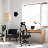 Svart Professionell kontorsstol RALOO ECO med nätryggstöd och nackstöd från hjh OFFICE
