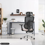 Professionell kontorsstol Ergomy Pro i mörkgrått och beige med ryggstöd i mesh från hjh OFFICE (AI-genererad bild)