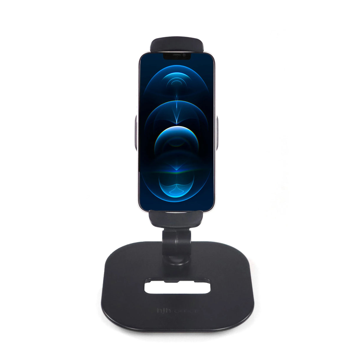 Svart Hållare för mobiltelefon & surfplatta FLEXMOBI IV med fot och hållarklämma från hjh OFFICE – 360-gradersvy (framifrån 0°)