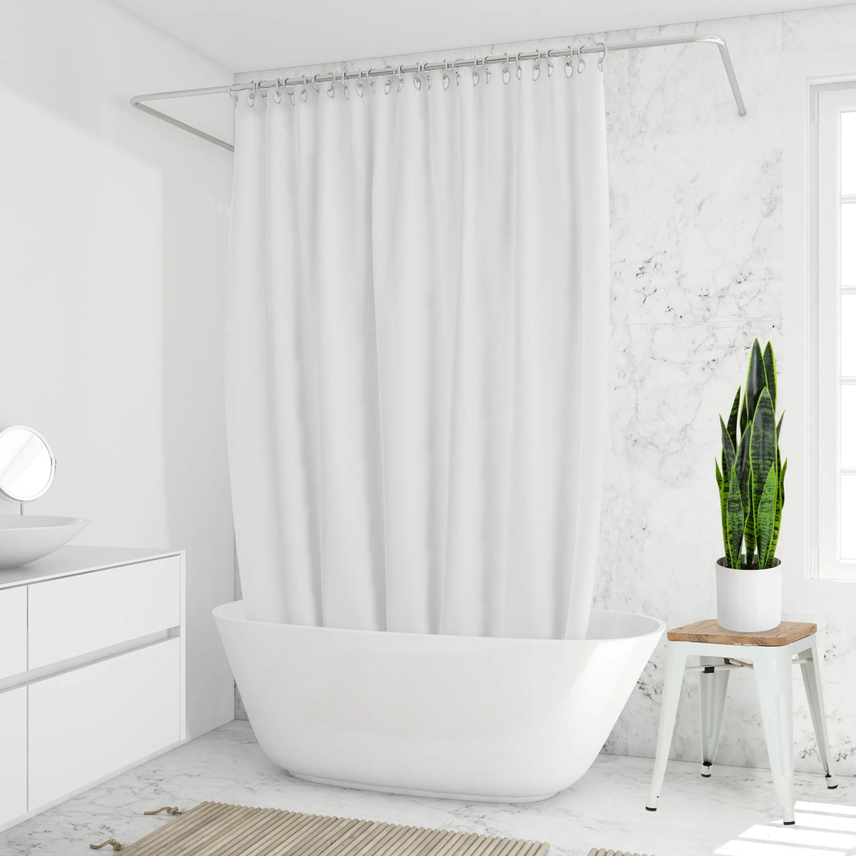 Grön Konstgjorda växter SANSEVIERIA i en vit kruka på en liten pall från hjh OFFICE