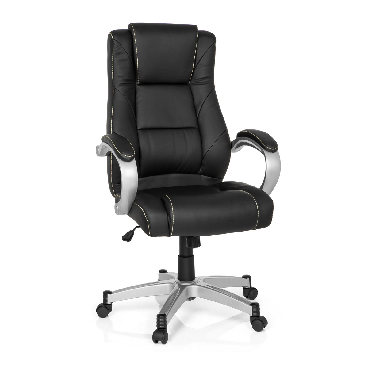 Svart Spelstol RELAX CL180 med vaddering och femhjulig fotkorsbas från MyBuero – 360-gradersvy (framifrån 20°)