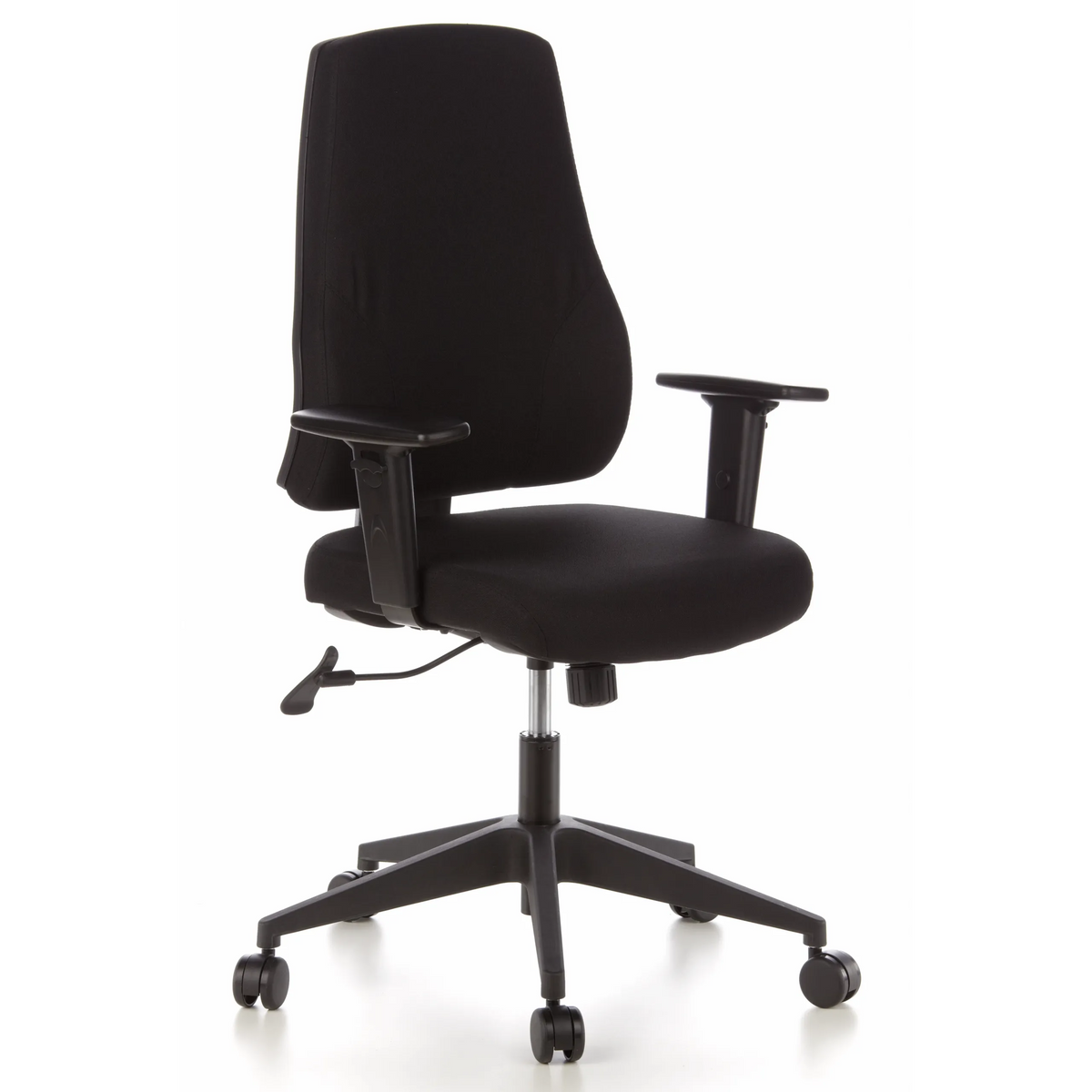 Svart Professionell kontorsstol PRO-TEC 100 med armstöd och femhjulig stjärnfot från hjh OFFICE – 360-gradersvy (snett framifrån 40°)