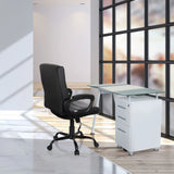 Home Office chefsfåtölj ERGOSMOOTH BIG i svart vid ett vitt skrivbord med glasskiva från hjh OFFICE