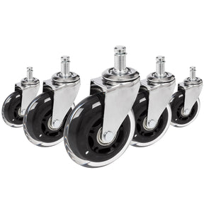 Fünf Stuhlrollen 5x ROLO SKATE CT 11mm/75mm in Silber und Transparent für Hartböden von hjh OFFICE