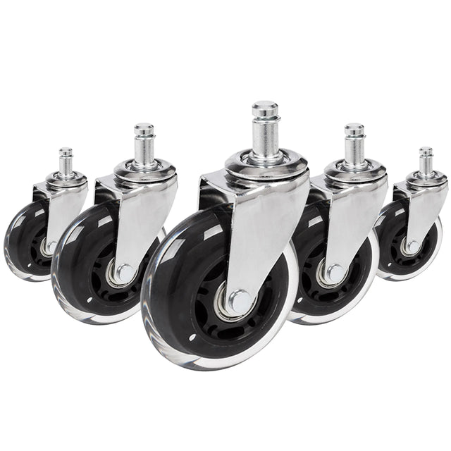 Fünf Stuhlrollen 5x ROLO SKATE CT 11mm/75mm in Silber und Transparent für Hartböden von hjh OFFICE
