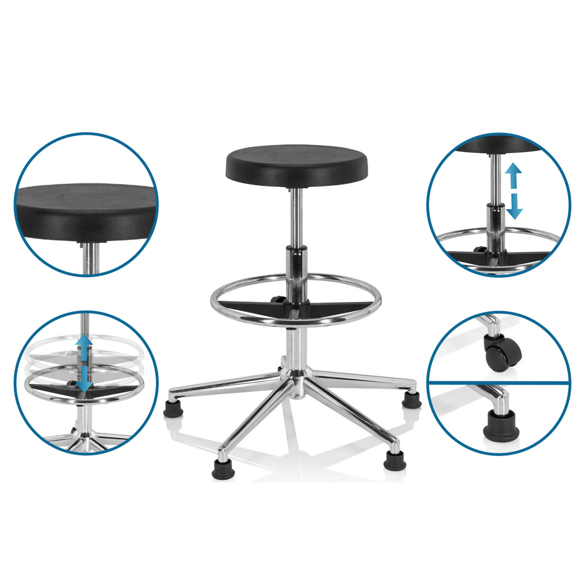 Höjjusterbar svängbar stol TOP WORK 14 I i svart med fotring och valfria glidare eller hjul från hjh OFFICE