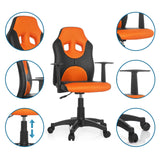 Snurrstol för barn KID GAME AL i svart-orange med detaljvyer av armstöd, gasfjäder och hjul från hjh OFFICE