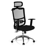 Svart Professionell kontorsstol CAYEN med nätrygg, nackstöd och femhjulig fotkorsbas från hjh OFFICE – 360-gradersvy (snett framifrån 40°)