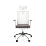 Gråvit Professionell kontorsstol ASPEN WHITE PRO med nätrygg, nackstöd och femstjärnigt fotkors med hjul från hjh OFFICE – 360-gradersvy (framifrån 0°)