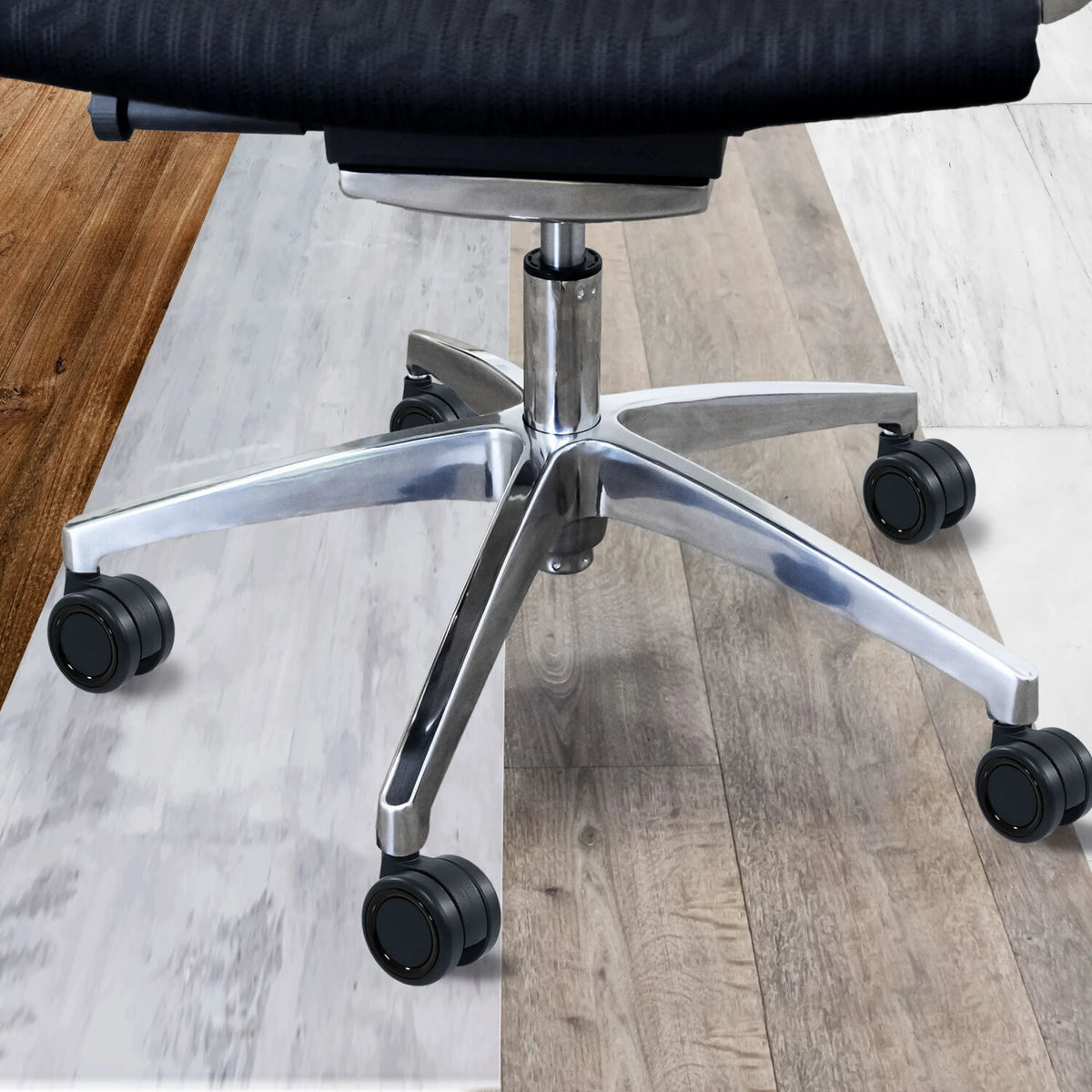 Femstjärnig fotkors med svarta hjul 5x ROLO COLOR 60 11mm/60mm för hårda golv från hjh OFFICE