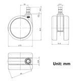 Teknisk ritning av Stol på hjul 5x ROLO No-Noise 11mm/75mm med en diameter på 75 mm från hjh OFFICE