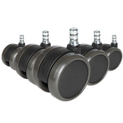 Fünf schwarze Stuhlrollen 5x ROLO No-Noise 11mm/65mm für Hartböden mit silberfarbenen Bolzen von hjh OFFICE