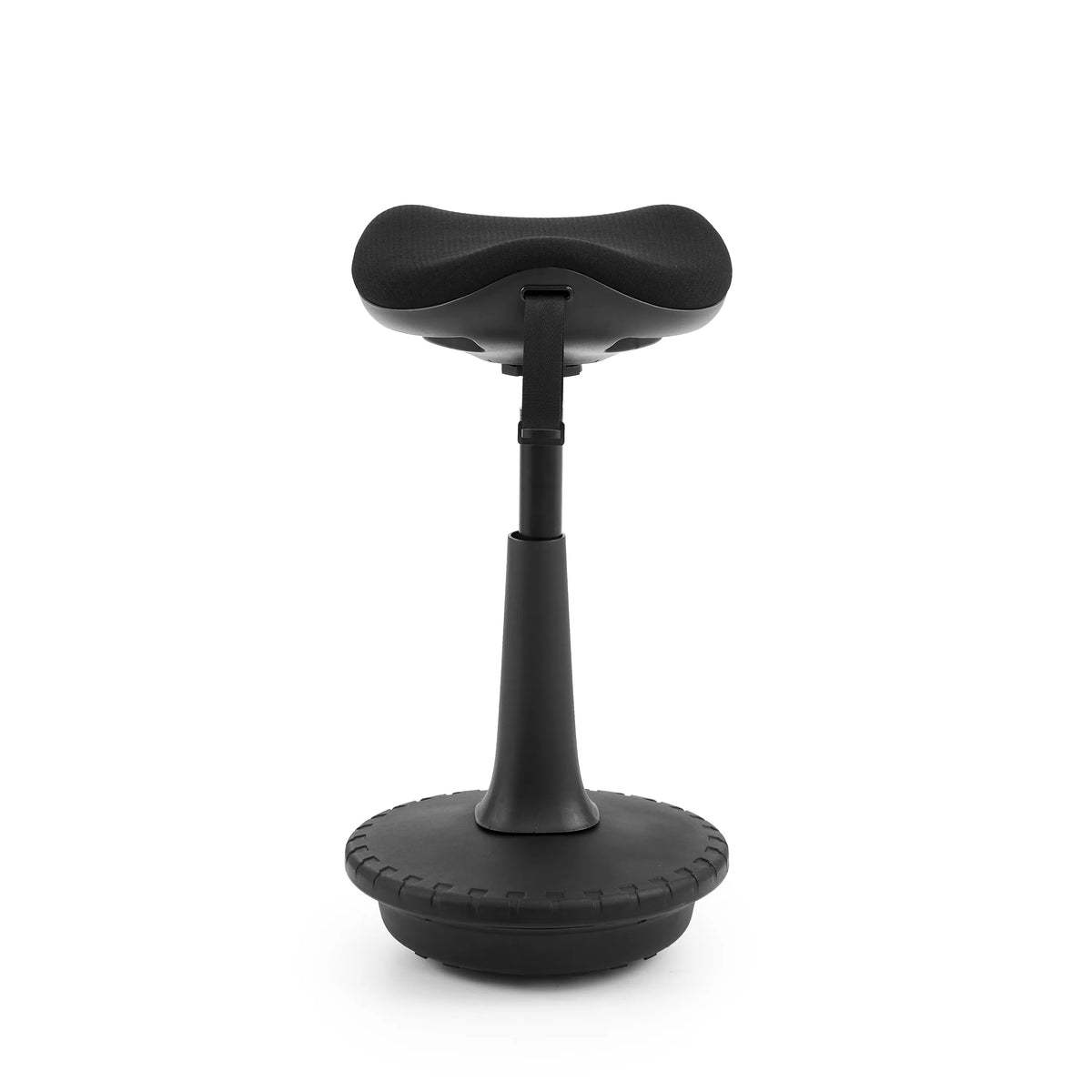 Svart ståstol Balance Sit Ergo med ergonomiskt utformad sits och rund fot från hjh OFFICE – 360-gradersvy (framifrån 0°)