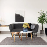Grå loungesoffa HAYRIVER med två sidobord och en matta i ett ljust rum från hjh LIVING