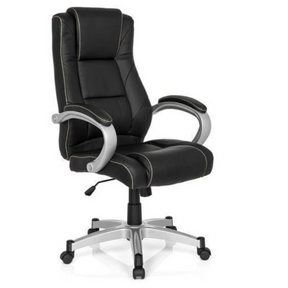 Schwarzer Gamingstuhl RELAX CL180 mit Kunstlederbezug und silberfarbenen Armlehnen von MyBuero