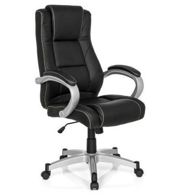 Schwarzer Gamingstuhl RELAX CL180 mit Kunstlederbezug und silberfarbenen Armlehnen von MyBuero
