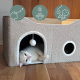 Beige Kattgrotta PAWY EB med rund öppning och lekboll från hjh LIVING