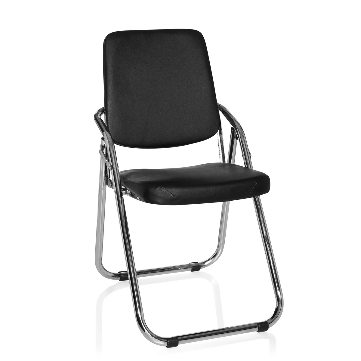 Svart Hopfällbar stol ESTO med konstläderklädsel och kromstomme från hjh OFFICE – 360-gradersvy (framifrån 20°)