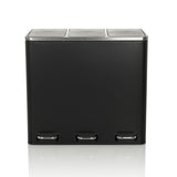Svart papperskorg Clean 9 med tre fack, silverfärgade lock och fotpedaler från hjh OFFICE – 360-gradersvy (framifrån 0°)