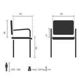 Teknisk ritning av Hopfällbar stol SCANDIO med en sitthöjd på 45 cm från hjh OFFICE