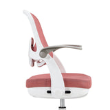 Sidvy av Kiddy Smart Step snurrstol för barn i rosa med vit ram och grå armstöd från hjh OFFICE