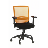Svart-orange Professionell kontorsstol PORTO BASE med nätrygg och femhjulig fotkorsbas från hjh OFFICE – 360-gradersvy (framifrån 20°)