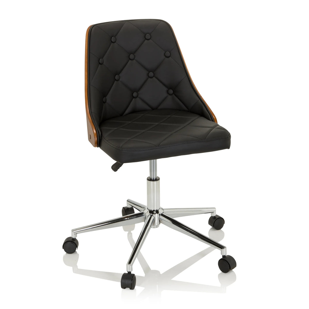 Svart Home Office kontorsstol CENCA med quiltad stoppning och femhjulig bas från hjh OFFICE – 360-gradersvy (framifrån 20°)