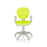 Grön Snurrstol för barn KID COLOUR G1 med grå armstöd och femhjulig fotkorsbas från hjh OFFICE – 360-gradersvy (framifrån 0°)