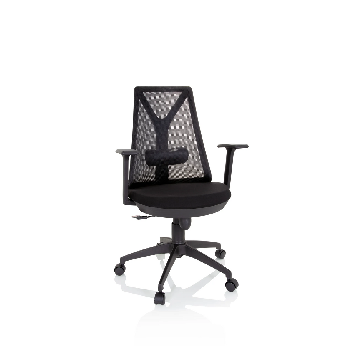 Svart Home Office kontorsstol FALUN BASIC med nätrygg och femhjulig fotkorsbas från hjh OFFICE – 360-gradersvy (framifrån 20°)