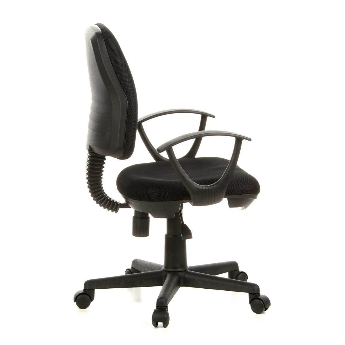 Svart Home Office kontorsstol CITY 10 med nätrygg, armstöd och femstjärnig fotkorsbas med hjul från hjh OFFICE – 360-gradersvy (sidoprofil 100°)