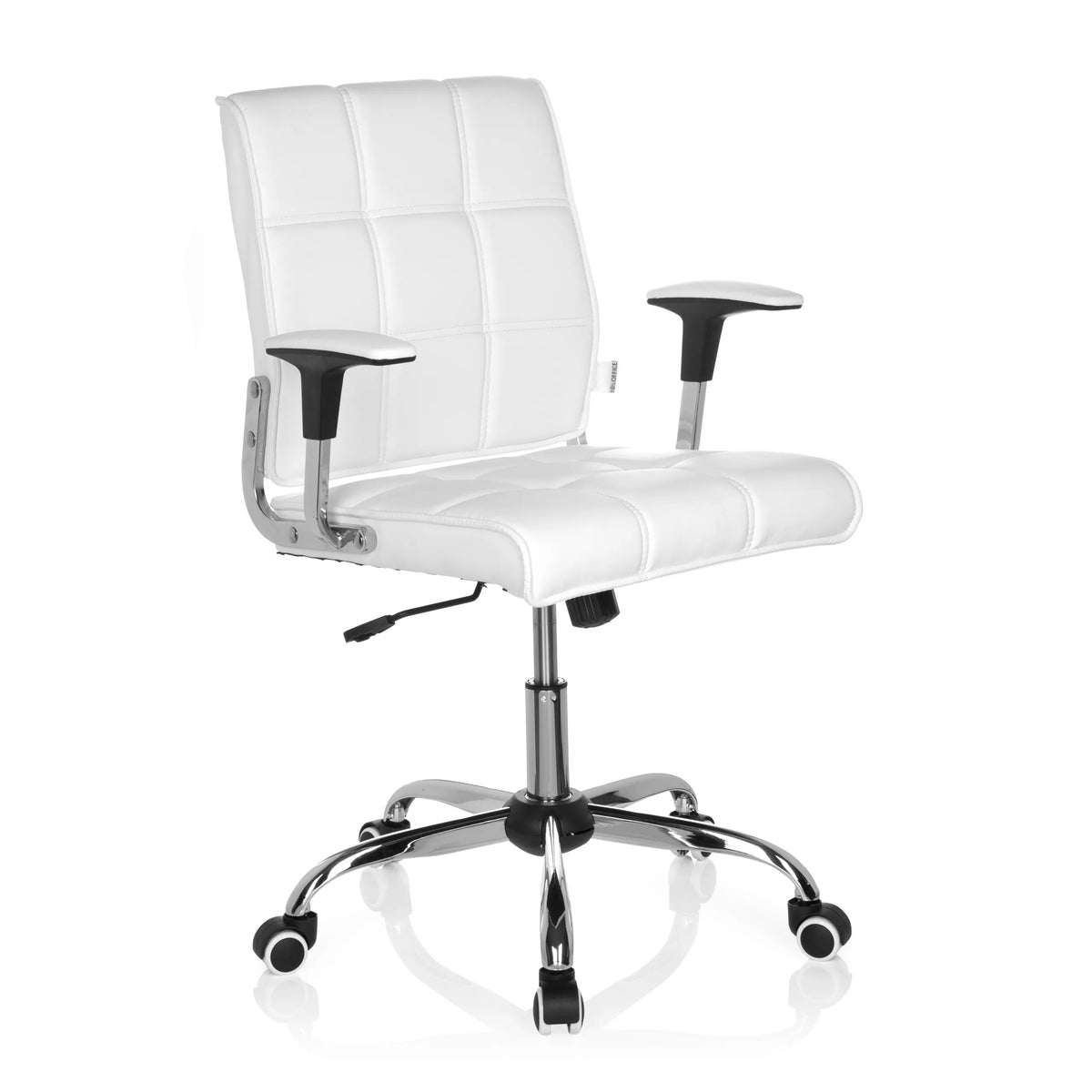Vit Home Office kontorsstol ERNESTO med quiltad stoppning och femhjulig fotkorsbas från hjh OFFICE – 360-gradersvy (snett framifrån 40°)