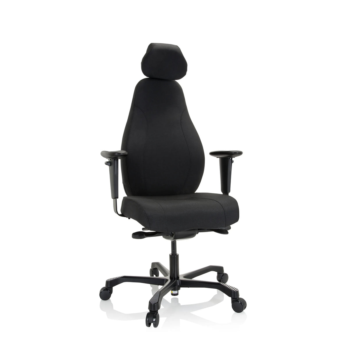 Svart Professionell chefsfåtölj RESISTIO XXL med nackstöd och femstjärnig fotkorsbas med hjul från hjh OFFICE – 360-gradersvy (framifrån 20°)