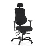 Svart XXL snurrstol 24 HOURS BASIC med nackstöd och femhjulig fotkorsbas från hjh OFFICE – 360-gradersvy (framifrån 15°)