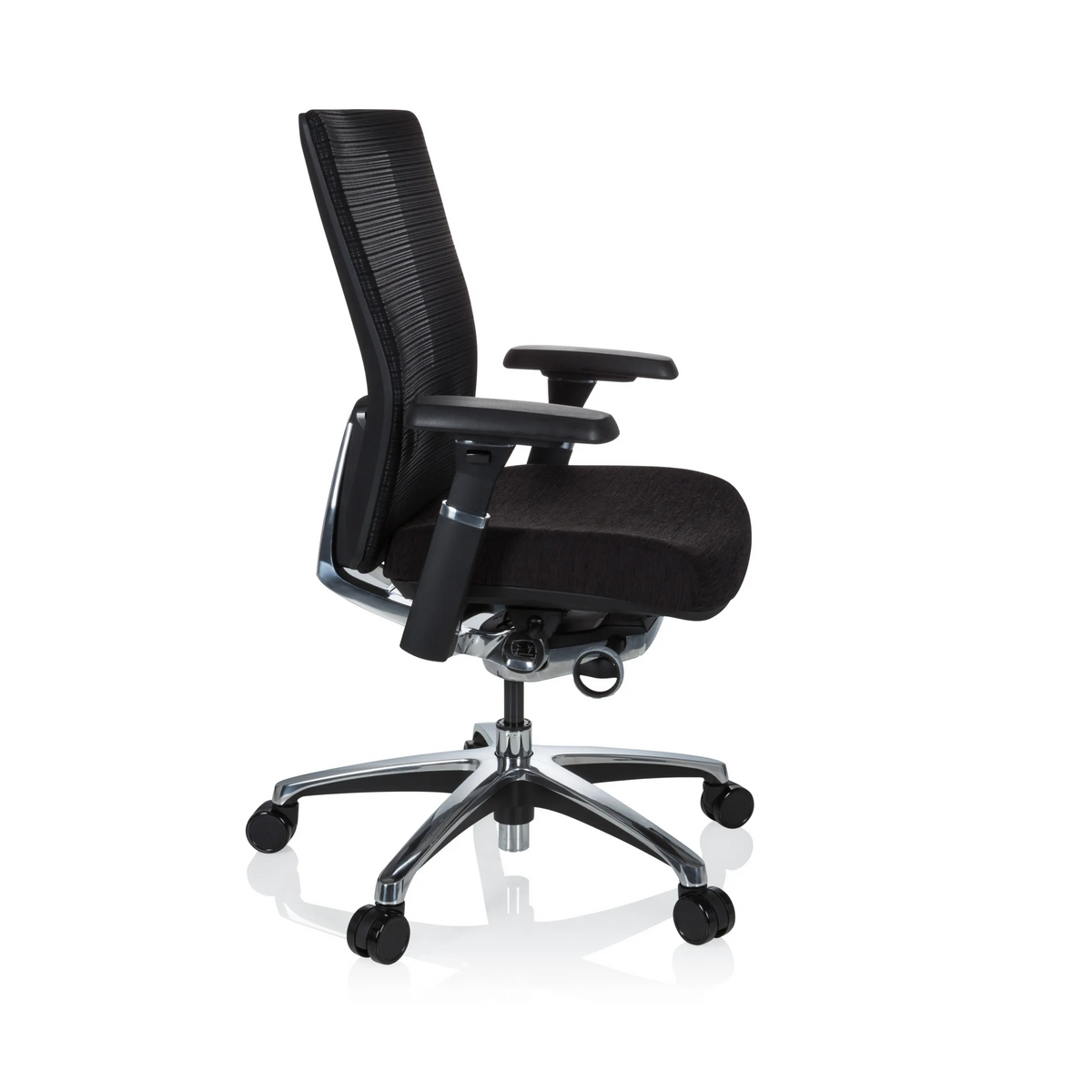 Svart hög kontorsstol NOVA PRO ALU med nätrygg och femhjulig stjärnfot från hjh OFFICE – 360-gradersvy (sidoprofil 80°)