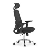 Svart professionell kontorsstol Ergosento med nätrygg, nackstöd och en femstjärnig fotkorsbas med hjul från hjh OFFICE – 360-gradersvy (sidoprofil 75°)