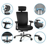 Justerbara funktioner för den svarta läder Professionell kontorsstol NOVA från hjh OFFICE