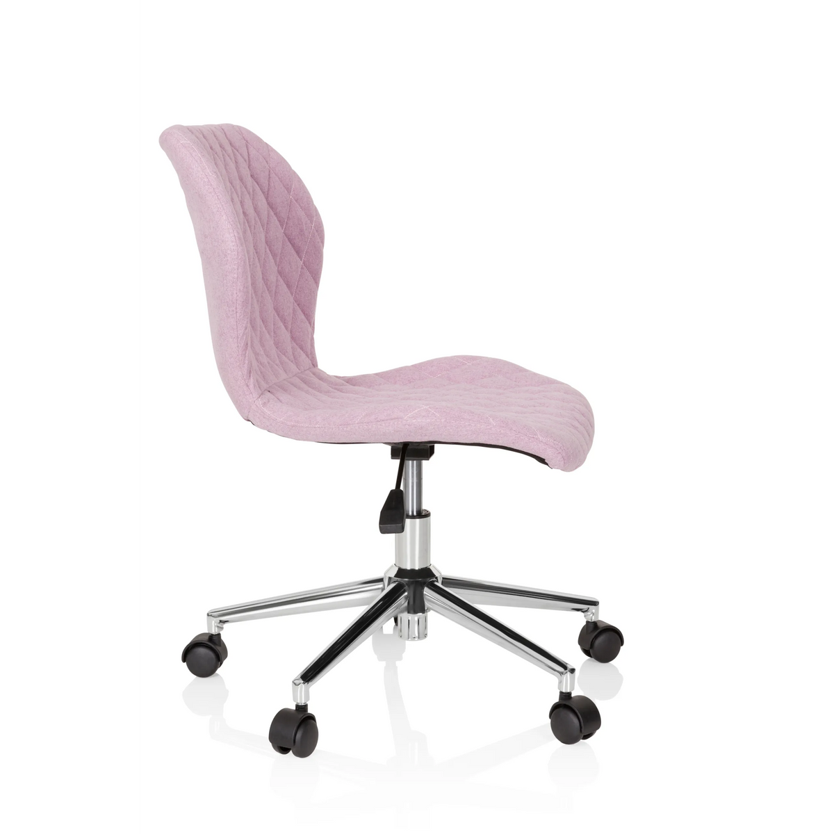 Rosa Snurrstol för barn JOY II med quiltad look och femhjulig stjärnfot från hjh OFFICE – 360-gradersvy (sidoprofil 80°)