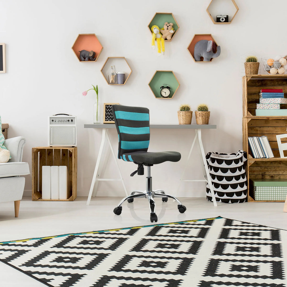 Snurrstol för barn KIDDY COMFORT I i grått och turkos med underrede i metall med hjul från hjh OFFICE