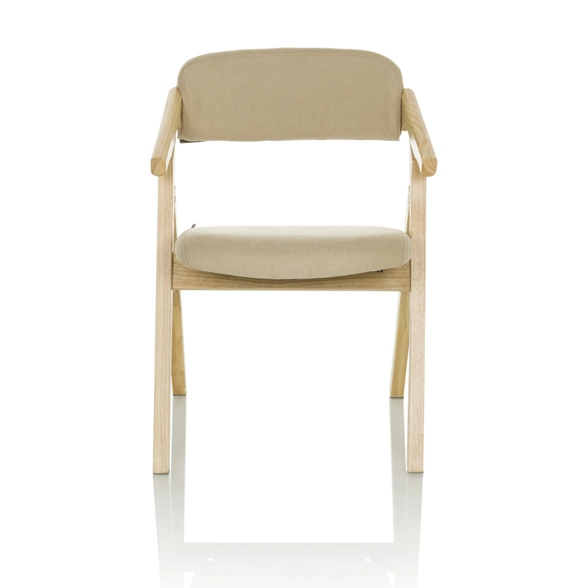 Beige hopfällbar stol SCANDIO med armstöd och trästomme från hjh OFFICE – 360-gradersvy (framifrån 0°)