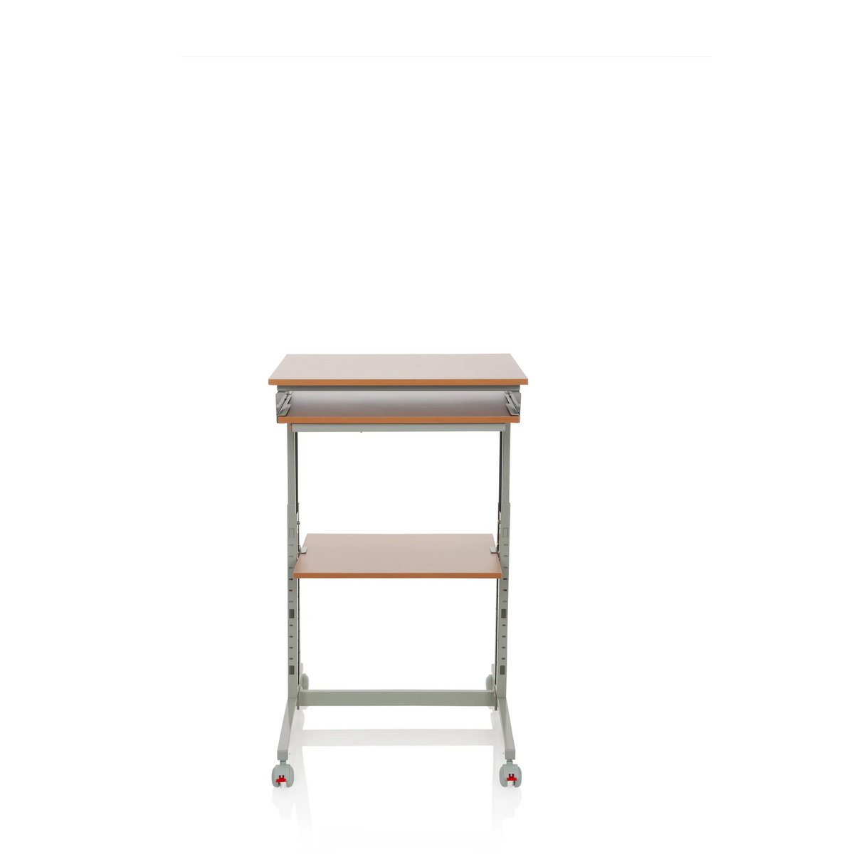 Grått Ståskrivbord WORKSTATION i bok med avlastningsyta och fyra hjul från hjh OFFICE – 360-gradersvy (framifrån 0°)