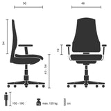 Teknisk ritning av Home Office kontorsstolen ENCO med en bredd på 49 cm från hjh OFFICE