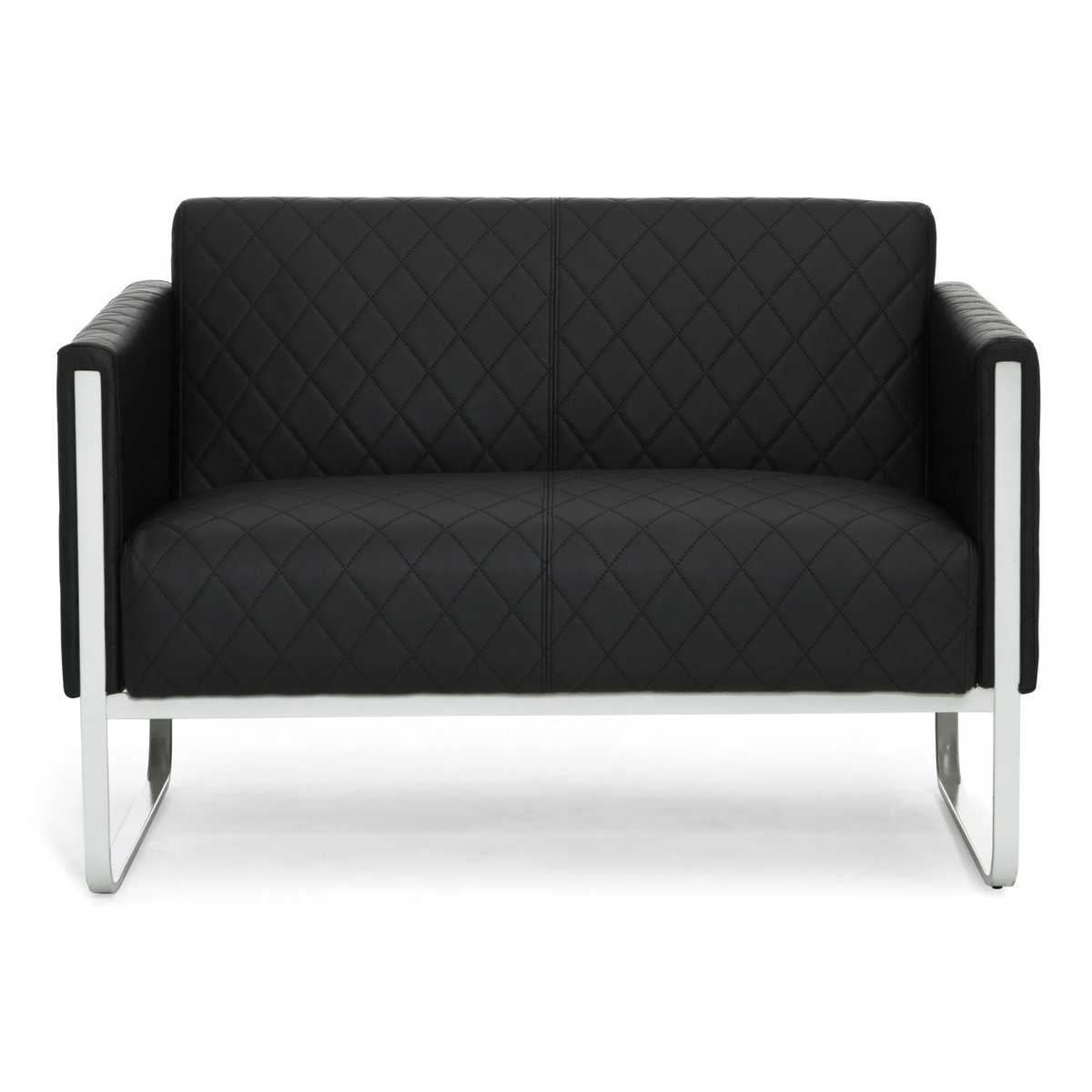 Svart ARUBA STEP loungesoffa som tvåsits med rutstygning och metallstomme från hjh OFFICE – 360-gradersvy (framifrån 0°)