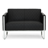 Svart ARUBA STEP loungesoffa som tvåsits med rutstygning och metallstomme från hjh OFFICE – 360-gradersvy (framifrån 0°)