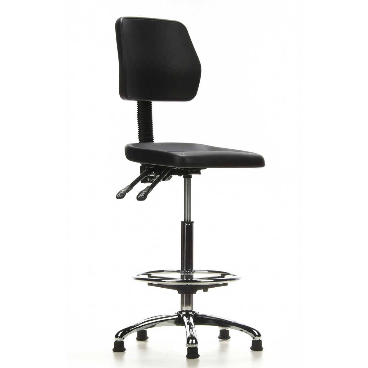 Svart bardiskstol TOP WORK 11 med fotring och femstjärnigt fotkors från hjh OFFICE – 360-gradersvy (snett framifrån 40°)