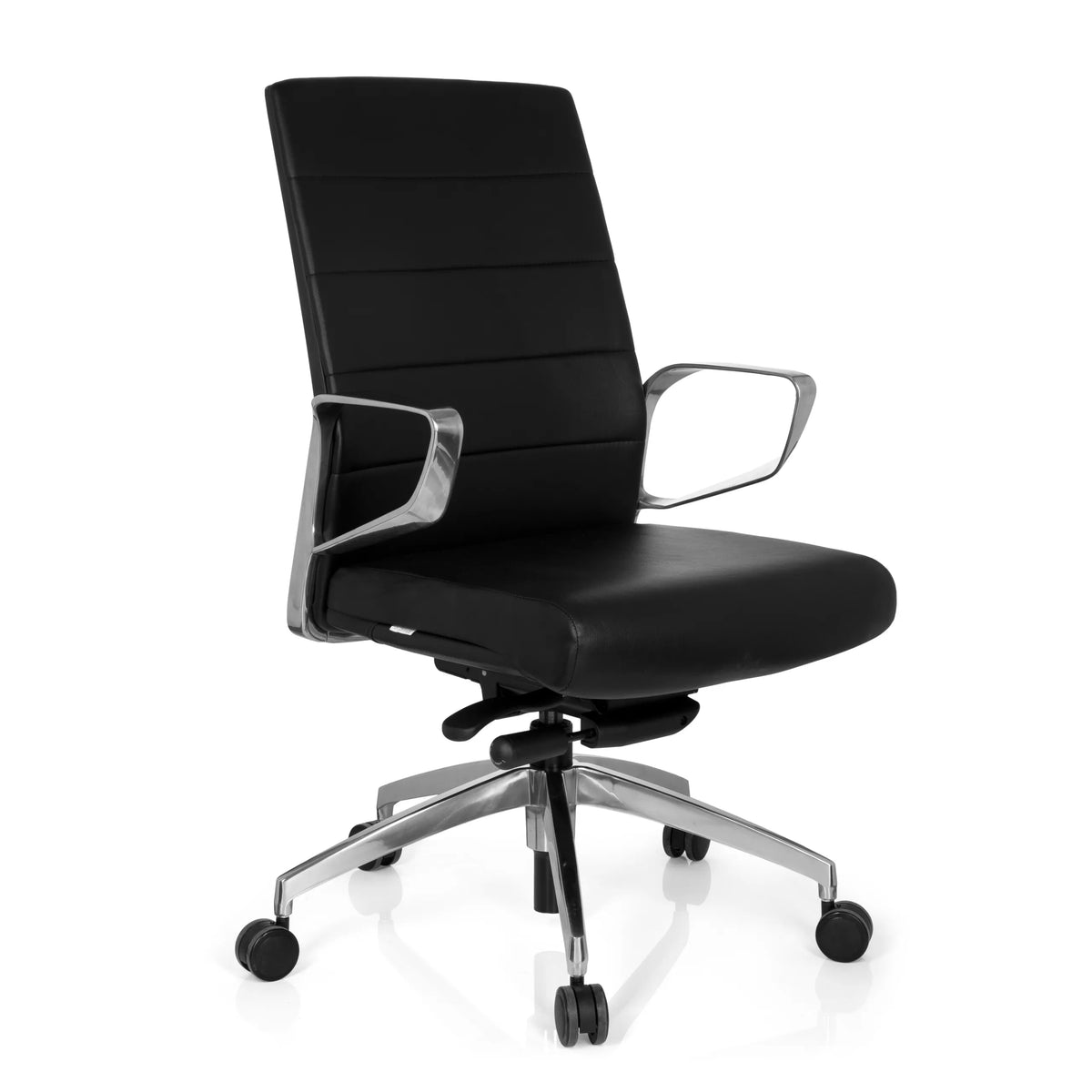 Svart Professionell kontorsstol PROVIDER med quiltad vaddering och femhjulig stjärnfot från hjh OFFICE – 360-gradersvy (snett framifrån 40°)