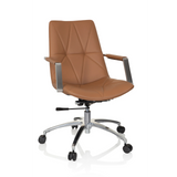 Kamelbrun Home Office kontorsstol SARANTO II med quiltning och femhjulig stjärnfot från hjh OFFICE – 360-gradersvy (framifrån 20°)